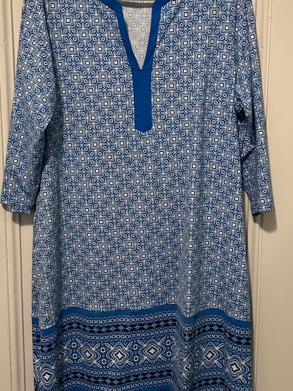 Lands' End Blue Geometric V‑Neck Swim Coverup